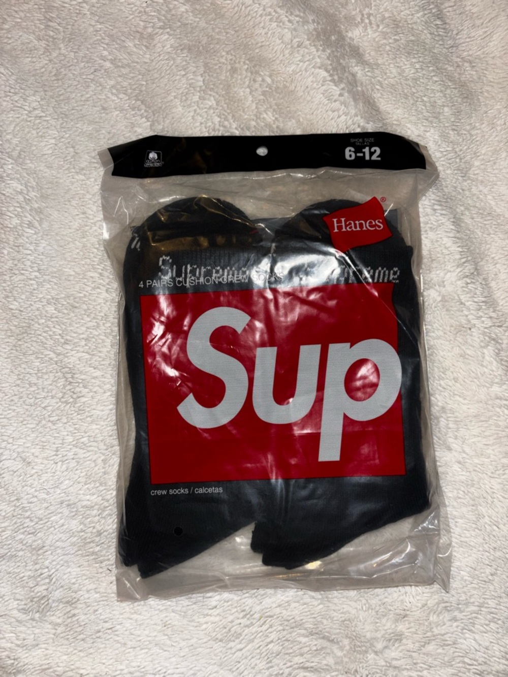 Hanes x Sup Black Cushion Crew Socks with Logo - 4 Pack